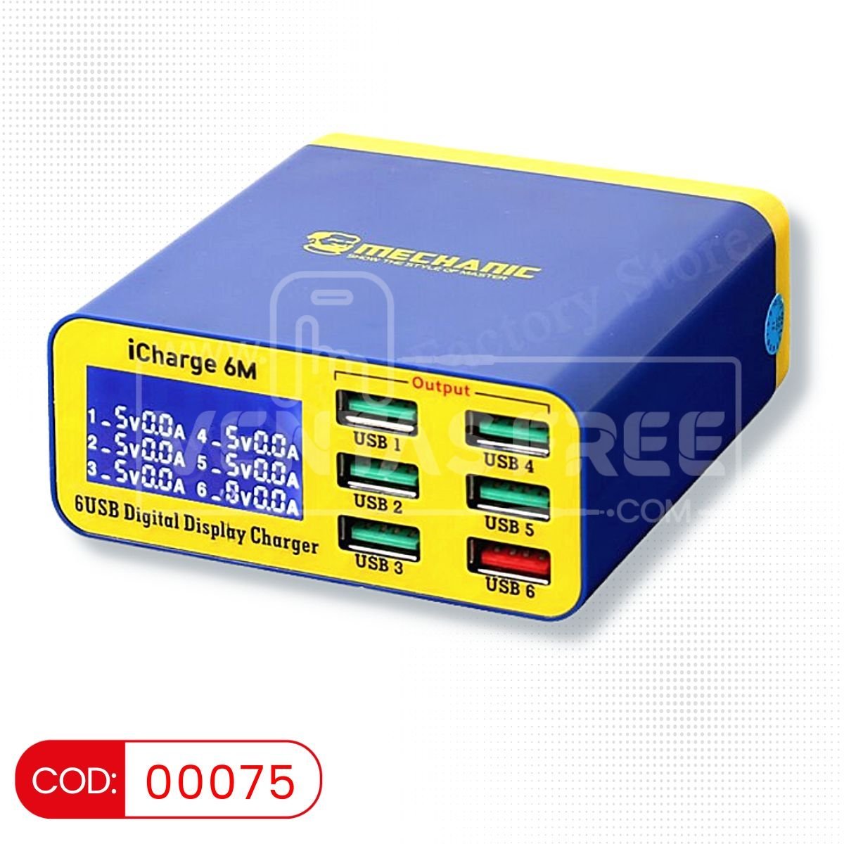 Cargador USB 6 puertos QC3.0 MECHANIC iCharge 6M con pantalla digital