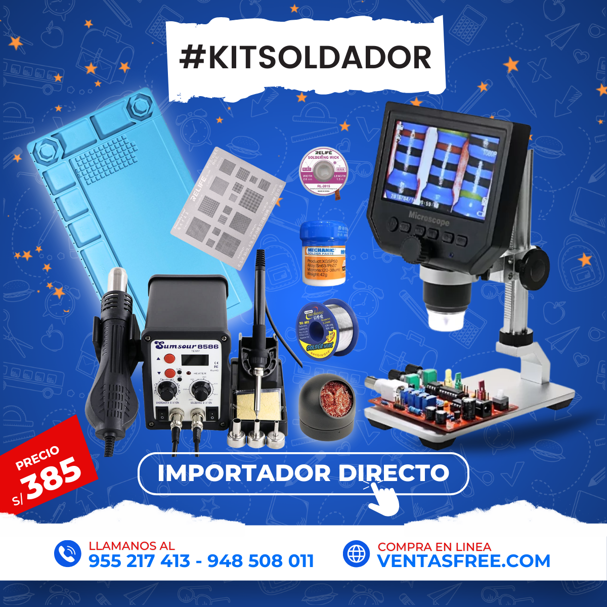 Combo soldador básico electrónica kit de herramientas para soldadura